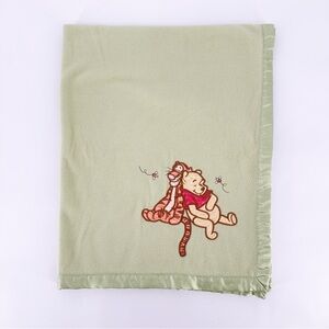 Vintage Disney Winnie Pooh Baby Blanket with Satin Trim